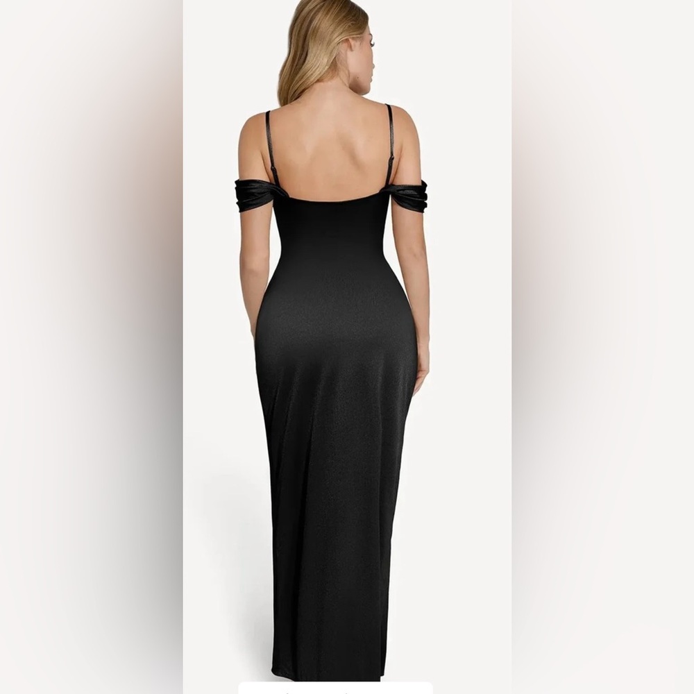 Off-Shoulder Black Maxi Dress - Elegant Evening Gown - Picture 8 of 9